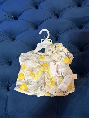 Janie and Jack Jessica Simpson Cream Floral Baby Top with bottoms & headband set